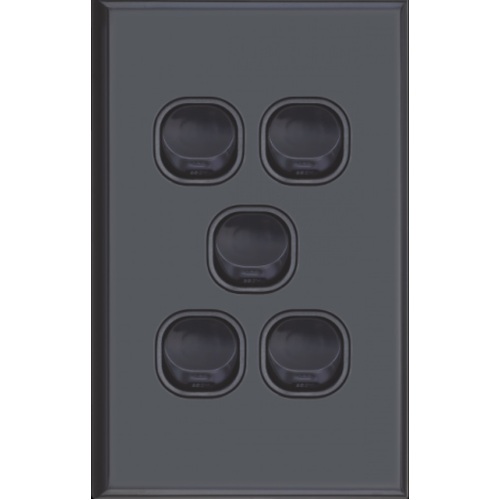 Slim Vertical 5 Gang Wall Plate Light Switch - Gloss Black 
