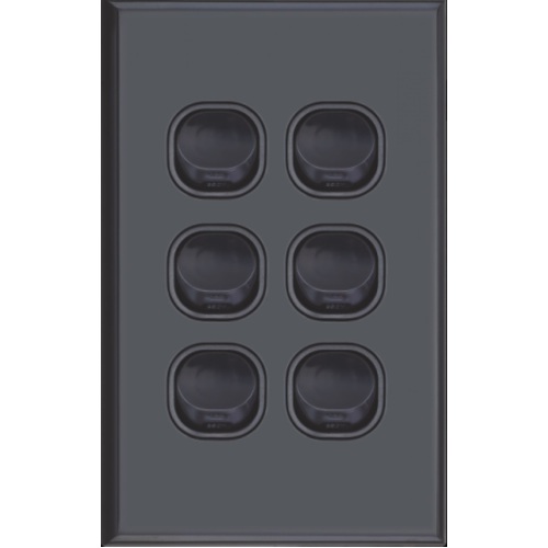 Slim Vertical 6 Gang Wall Plate Light Switch - Gloss Black 