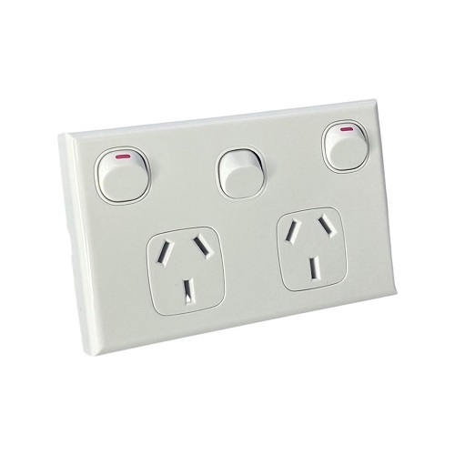 White GPO Dual Power Point Socket with Extra Power Switch