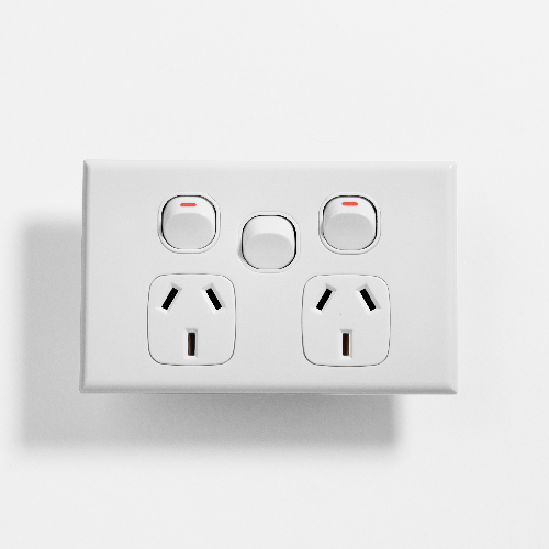 White GPO Double Power Point Socket with Extra Power Switch