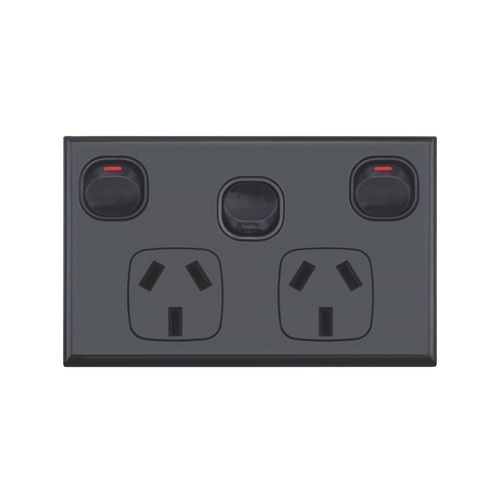 Black GPO Dual Power Point Socket with Extra Power Switch