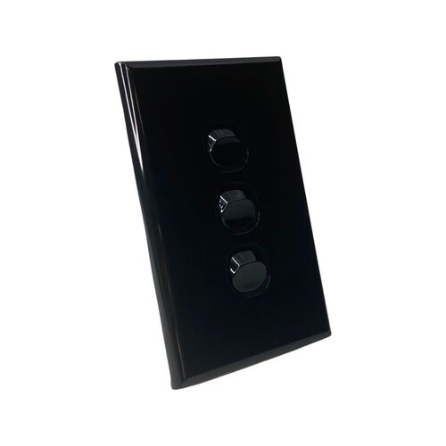 Three Gang Black Wall Plate with Switch