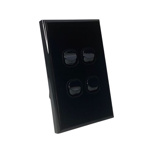 Four Gang Black Wall Plate with Switch