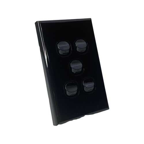 Five Gang Black Wall Plate Light Switch