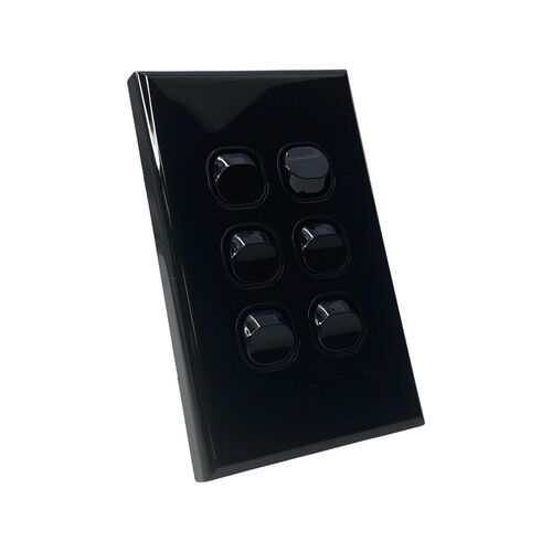 Six Gang Black Wall Plate Light Switch