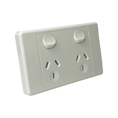 White 15A GPO Double Power Point Socket with Switch