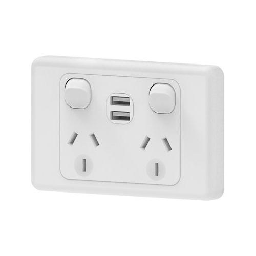  GPO Double Power Point Socket with 2 x USB A Charging Socket