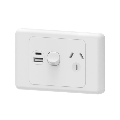 GPO Single Power Point Socket with USB A & USB C Charging Socket