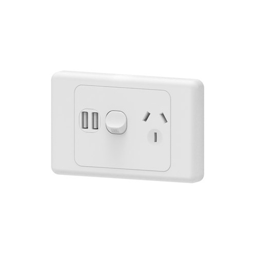 GPO Double Power Point Socket with 2 x USB A Charging Socket