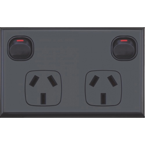 Black GPO Dual Power Point Socket - Matte Black