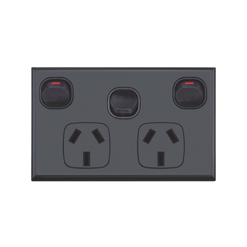Matte Black GPO Dual Power Point Socket with Extra Power Switch
