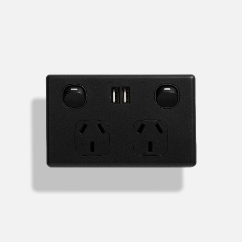 Double USB Australian GPO Power Point Wall Plate - Matte Black