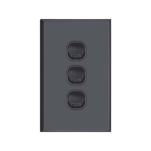 Three Gang Matte Black Wall Plate with Switch