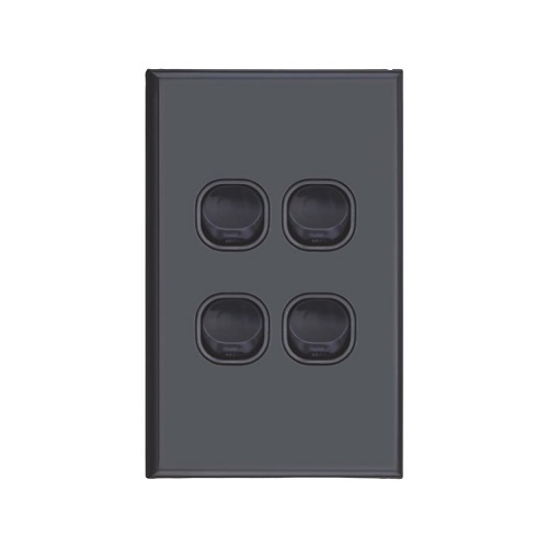 Four Gang Matte Black Wall Plate with Switch