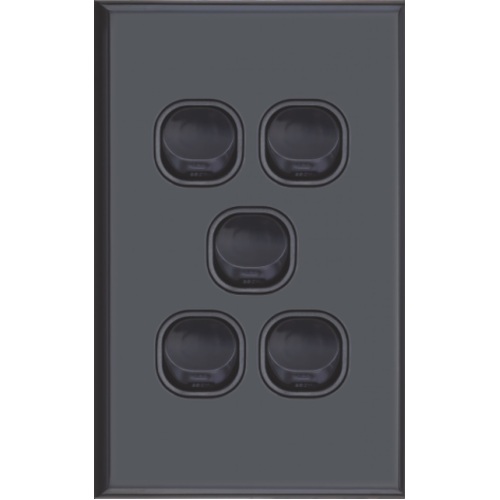 Five Gang Matte Black Wall Plate with Switch