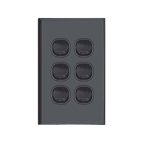 Six Gang Matte Black Wall Plate with Switch
