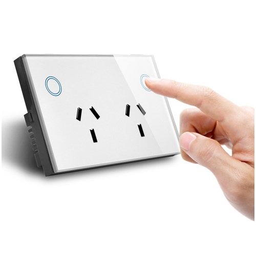 Glass Panel White Double Power Point Sockets