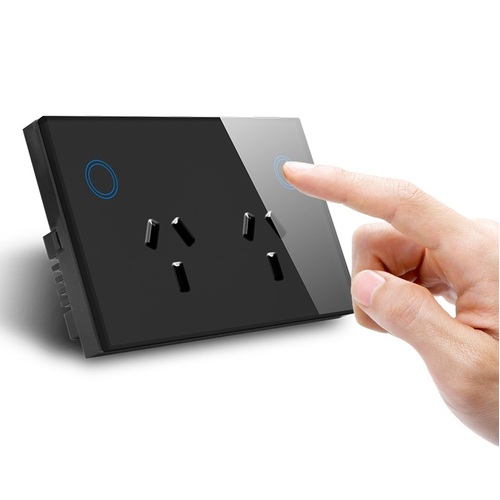 Glass Panel Black Double Power Point Sockets
