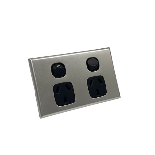 Slim GPO Double Power Point Socket - Black & Silver 