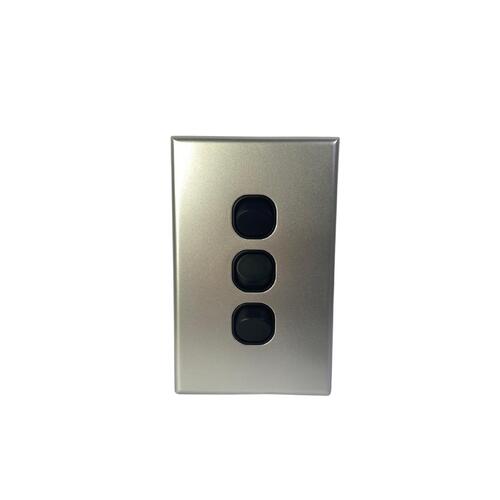 Slim Vertical 3 Gang Wall Plate Light Switch - Black & Silver