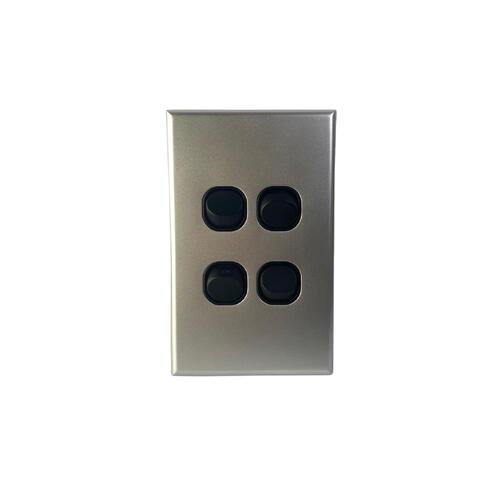 Slim Vertical 4 Gang Wall Plate Light Switch - Black & Silver 