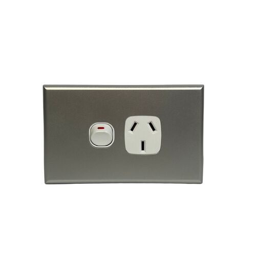 10 x Slim GPO Single Power Point Socket - White & Silver