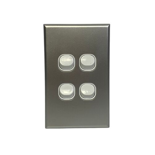 Slim Vertical Single 4 Gang Wall Plate Light Switch - White & Silver