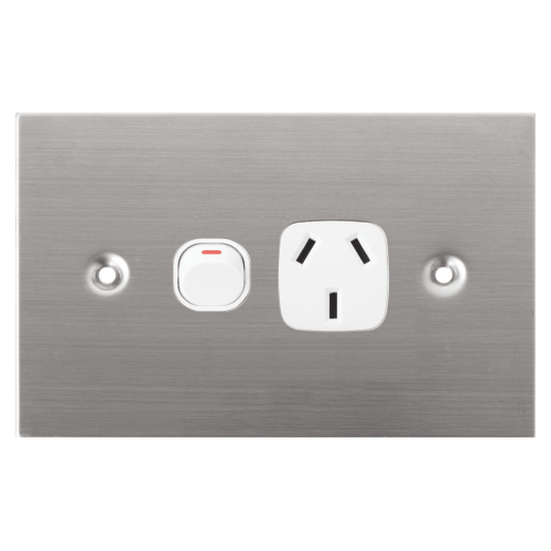 White Stainless Steel Single Power Point 10A