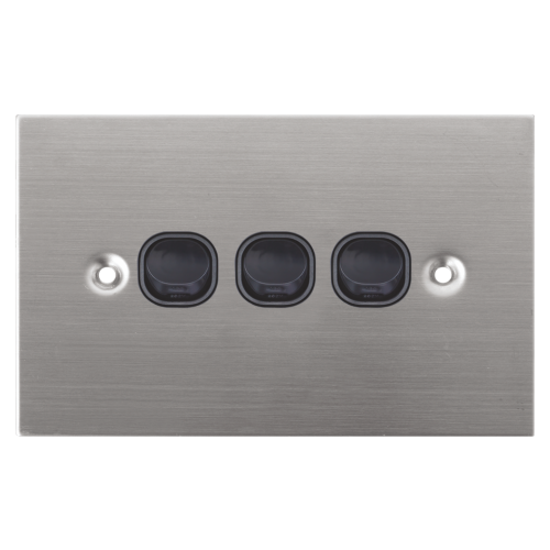 Black 3 Gang Stainless Steel Wall Plate Light Switch