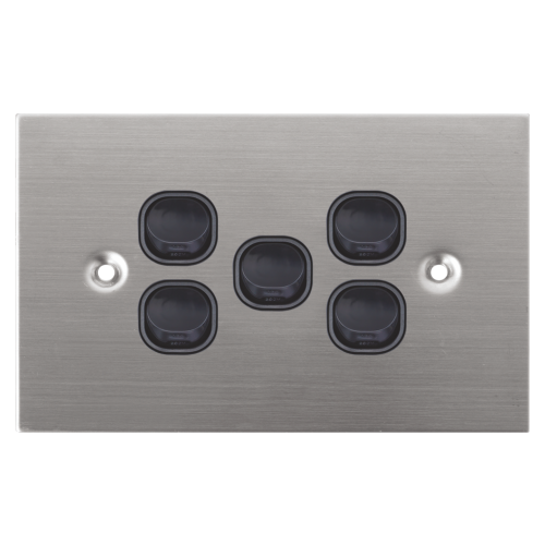 Black 5 Gang Stainless Steel Wall Plate Light Switch