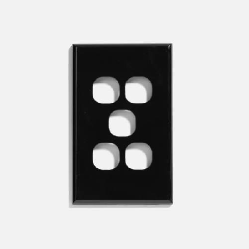 5 Gang Slim Gloss Black Grid Plate and Cover