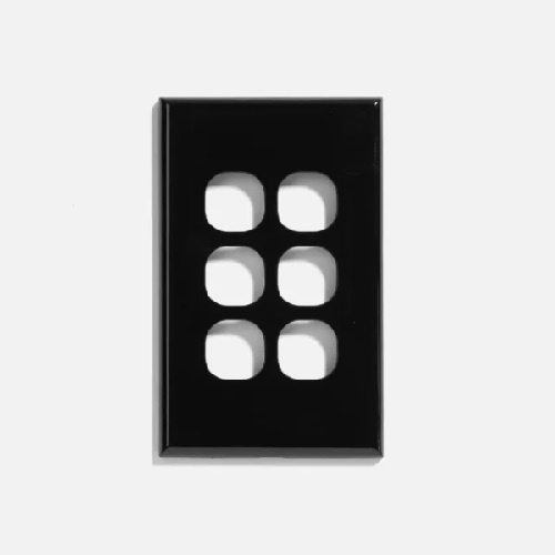 6 Gang Slim Gloss Black Grid Plate and Cover