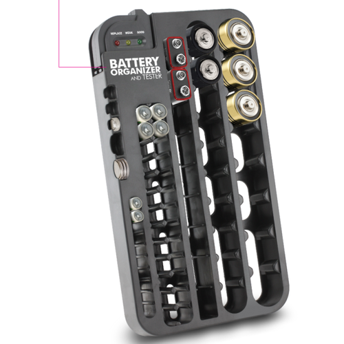 Battery Organiser with Built-in Removable Tester