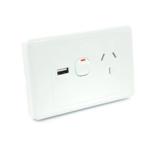 White Australian Power Point GPO Wall Plate with 2A USB Socket Charger