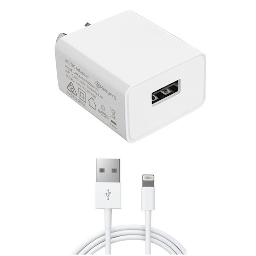 5V 2.4A USB Port Mains Charger w/ Lighting Cable 1m