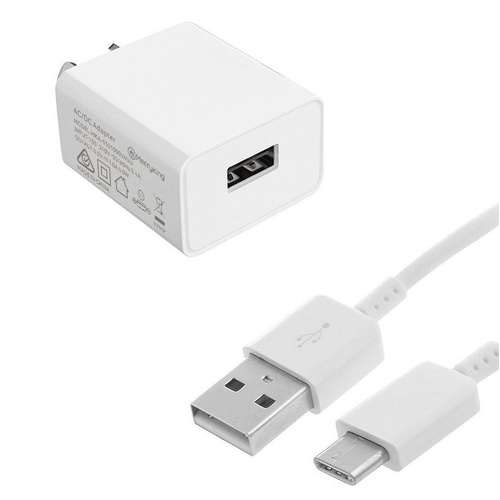 5V 2.4A USB Port Mains Charger w/ USB A to USB C Cable 1m