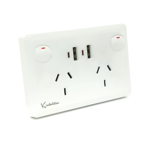 White Australian Dual Power Point GPO Wall Plate with Dual 2.1A USB Socket Charger