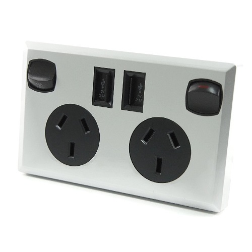 6 x Silver & Black Dual USB Australian Power Point Home Wall Plate Power Supply Socket