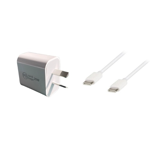 18W USB-C PD Quick Charge Mains Charger w/ 1m APPLE OEM USB C Cable