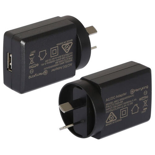 5V DC 2.4A Compact Power Adapter with USB Socket - Black