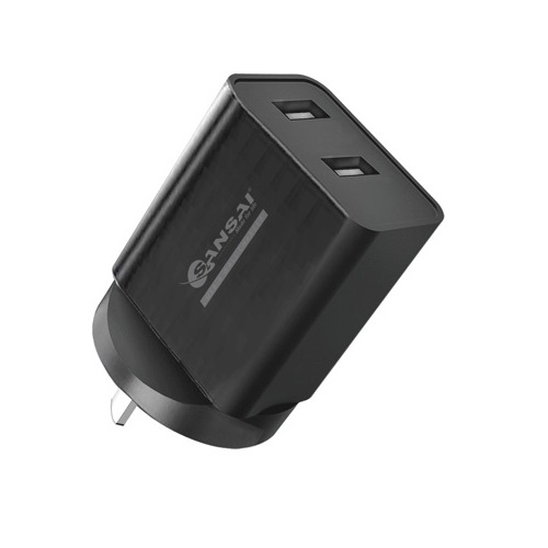 5V 2.4A Dual USB Port Mains Charger Black