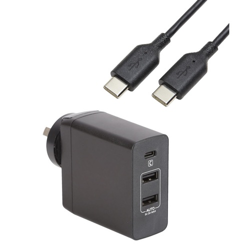 45W USB-C and USB-A Dual Port Mains Charger w/ 1m USB C Cable