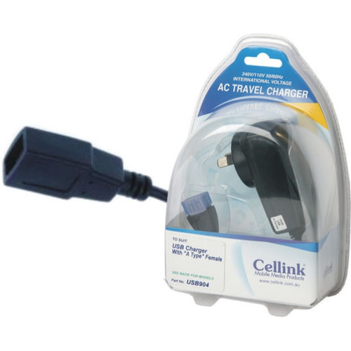 5V 1A USB Wall Charger with USB A Socket Charging Cable - Black