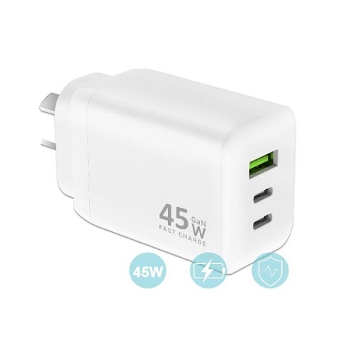 45W 2 x USB C & 1 x USB A Mains Charger