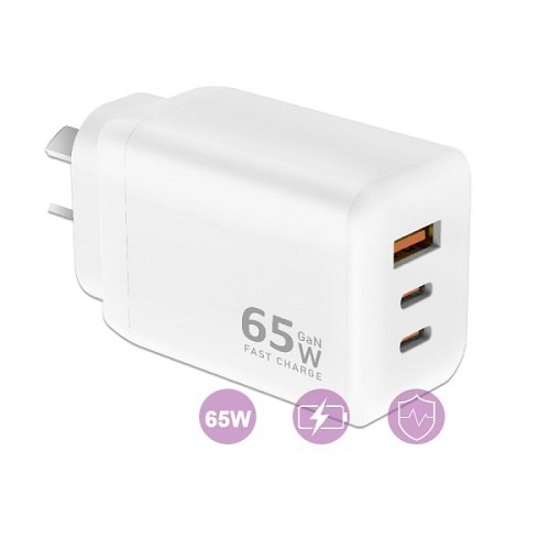 65W 2 x USB C & 1 x USB A Mains Charger