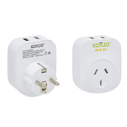 Outbound Europe & Bali AC Travel Adaptor w/ USB A & USB C Charge Ports