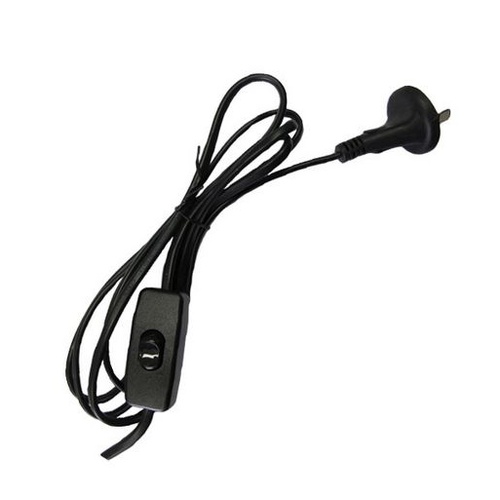 3 Pin 240V Plug Black Mains Cord with Inline Switch and Bare Wire 2.9m
