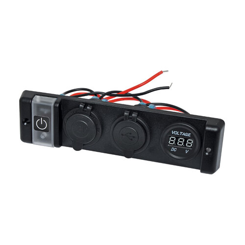 Dual USB & Cigarette Socket Flush Panel Mount w/ Voltmeter