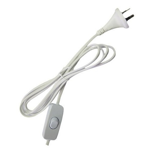 2 Pin  Plug Mains Cord with Inline Switch and Bare Wires White 2.9M