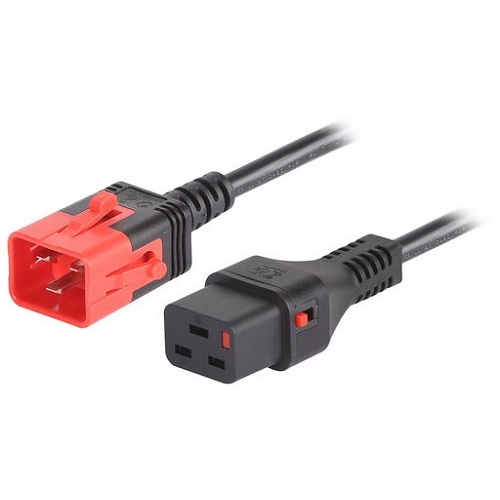 1m IEC-Lock+ C19 to Dual Lock C20 Extension Cord - Black